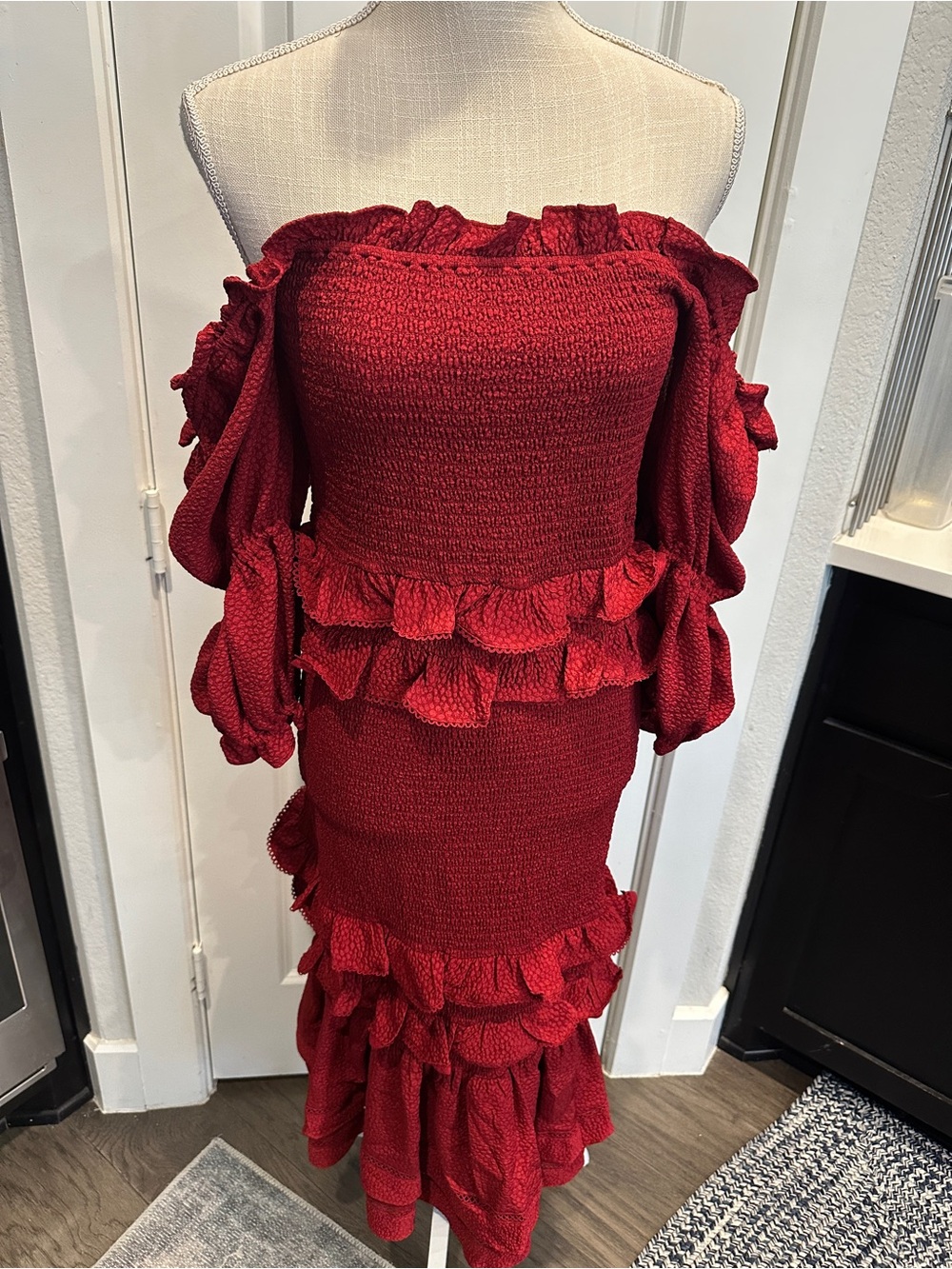 Rachel Parcell Red Off-Shoulder Ruffle Midi Dress
